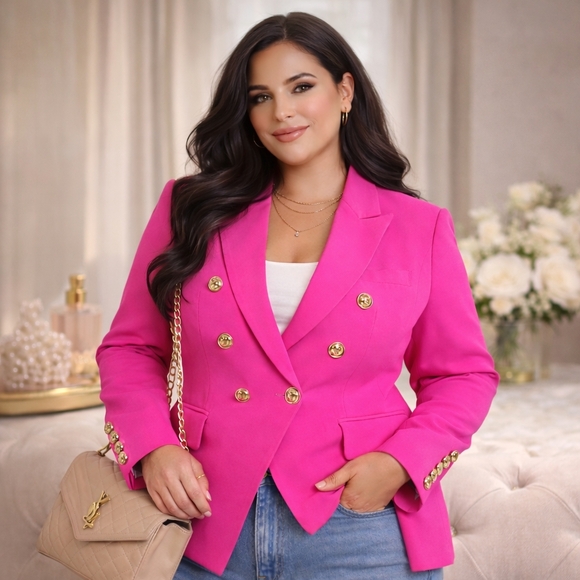 Jackets & Blazers - Women’s Double-Breasted Hot Pink Blazer Jacket